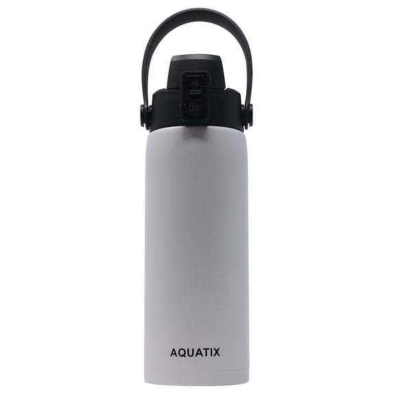New Aquatix (White, 21 Ounce) Pure Stainless Steel Double Wall Vacuum Insulated Sports Water Bottle Convenient Flip Top Cap with Removable Strap Handle - Keeps Drinks Cold 24 hr/Hot 6 hr