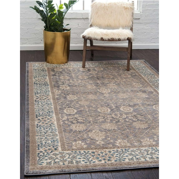 New Area Rug - Traditional - Classic - Border - Floral - Oriental - Idoor - Carpet - Collection (4' 1" x 6' 1" Rectangle, Gray/Ivory)
