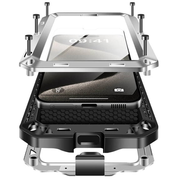 New Armor Metal Aluminum Shockproof Phone Case for iPhone 15 Pro Max, 360 Full Body Protective Rugged Outdoor Military-Grade Shockproof Cover