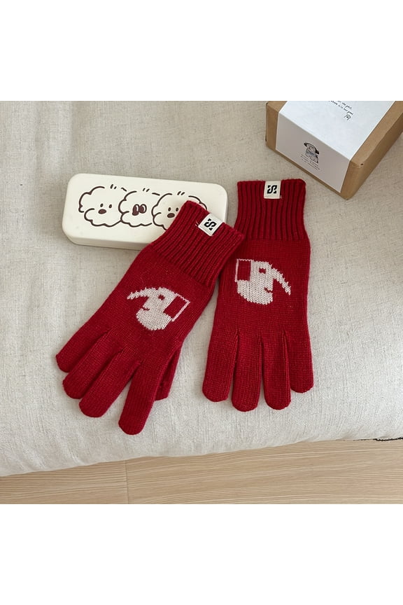 New Arrival! 100% Wool Thermal Gloves, Autumn Winter New Elephant Cartoon Pattern Short Women's Fingerless Mittens in Solid Colors with Elastic Cuff for Outdoor