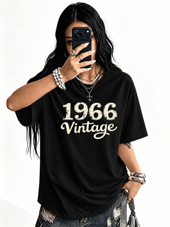 【New Arrival】 1966 Vintage Graphic T-Shirt, Retro Year Birthday Short Sleeve Crew Neck Casual Tee