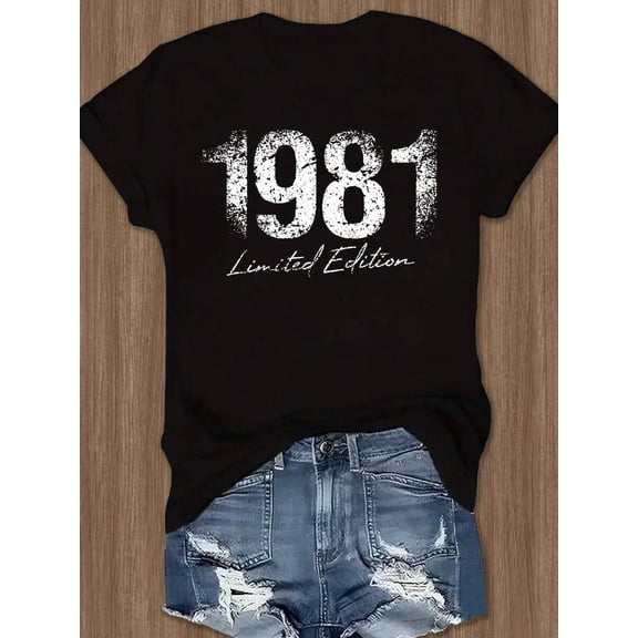 【New Arrival】1981 Limited Edition Vintage Distressed Graphic T-Shirt, Unisex Retro Birthday Casual Short Sleeve Tee
