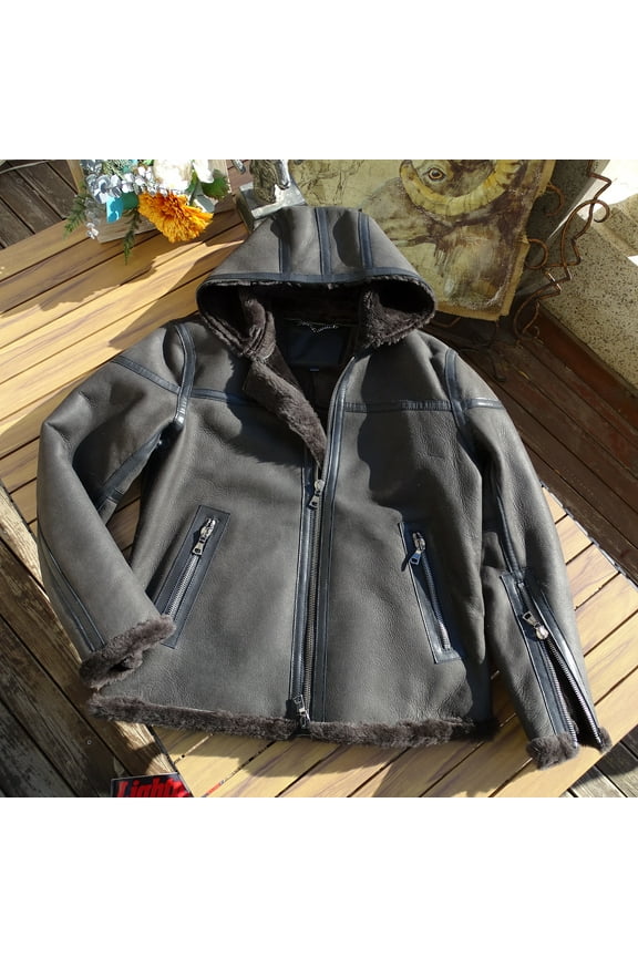 New Arrival 2024 Men's Winter Fashion Coat Genuine Sheepskin Shearling Thick Wool Liner with a Hood Jacket for Male Brown Oversized,46,Brown
