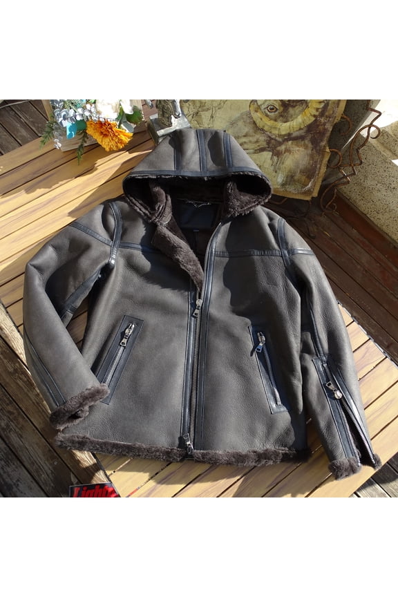 New Arrival 2024 Men's Winter Fashion Coat Genuine Sheepskin Shearling Thick Wool Liner with a Hood Jacket for Male Brown Oversized,58,Brown
