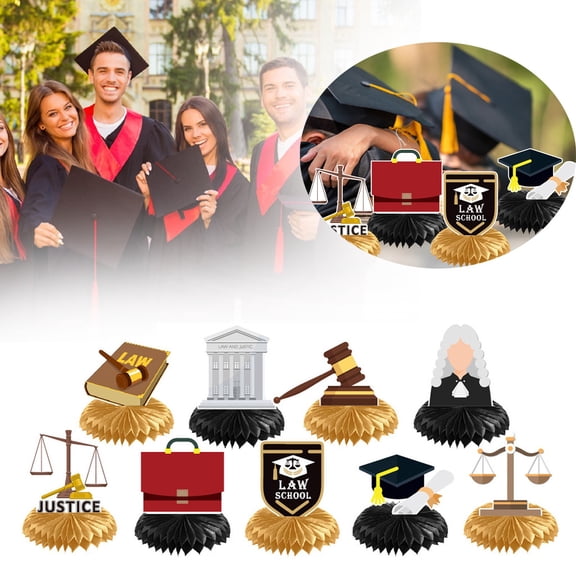 New Arrival! 2025 Graduation Season Law School Honeycomb Ornaments 9pcs: 9 Pcs Lawyer Graduation Honeycomb Centerpieces Decorations for Table Toppers Law Theme Congrats Grad Grad Sign School Class
