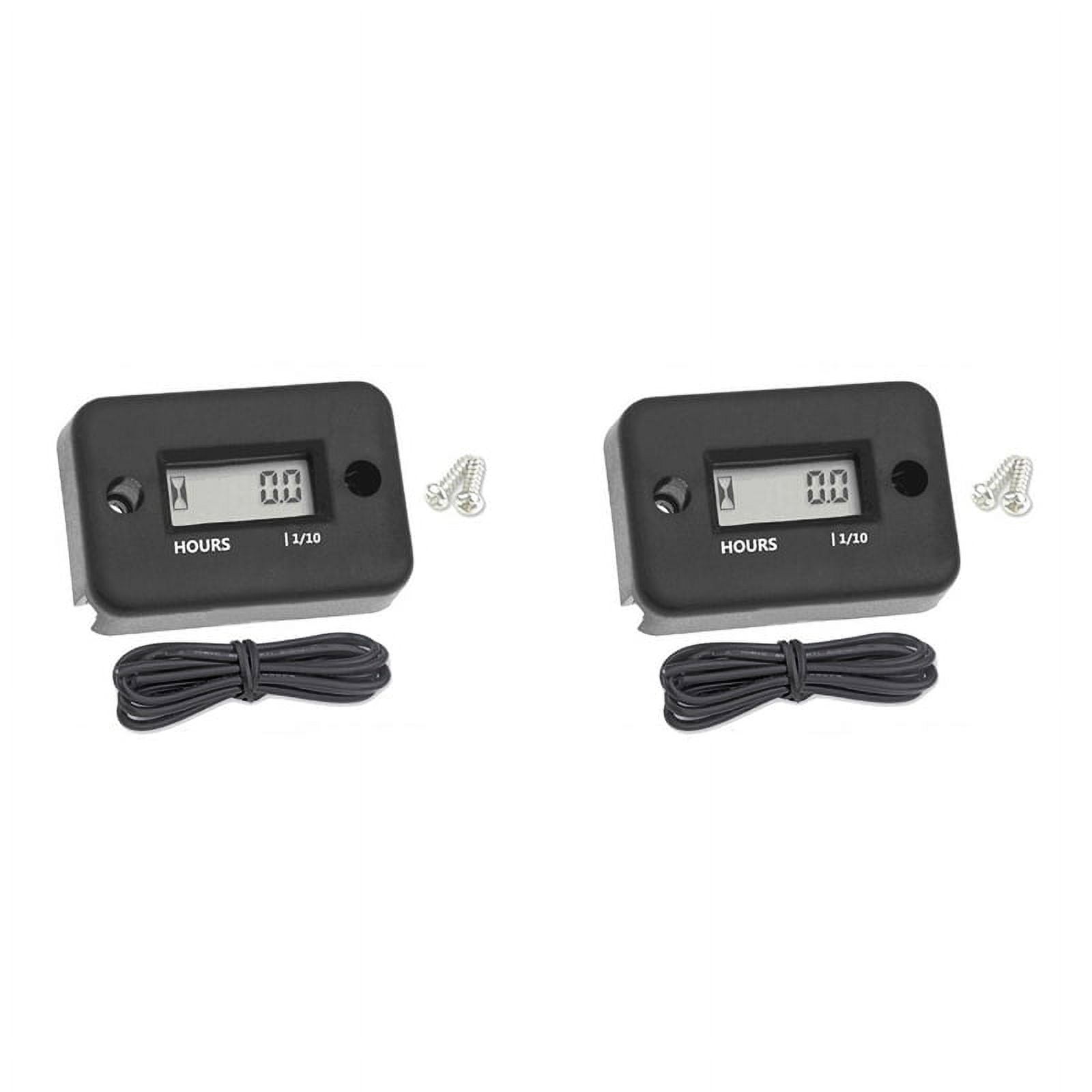 ! 2X Waterproof LCD Display Digital Hour Meter Inductive Timer for Bike Motorcycle ATV Snowmobile Engine, Black
