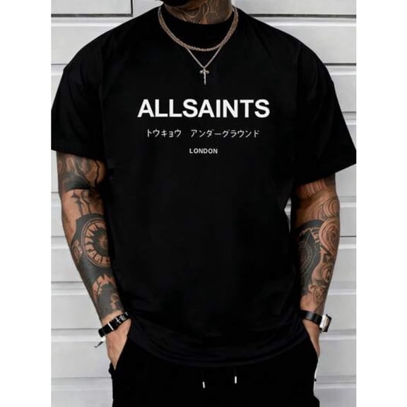 【New Arrival】AllSaints Tokyo Underground London T-Shirt Minimalist Black Tee With Japanese & English Text