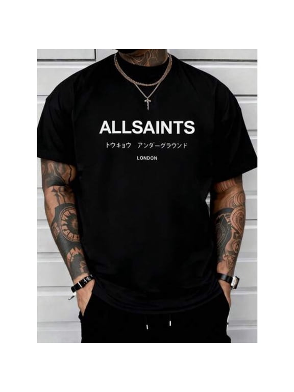 【New Arrival】AllSaints Tokyo Underground London T-Shirt Minimalist Black Tee With Japanese & English Text
