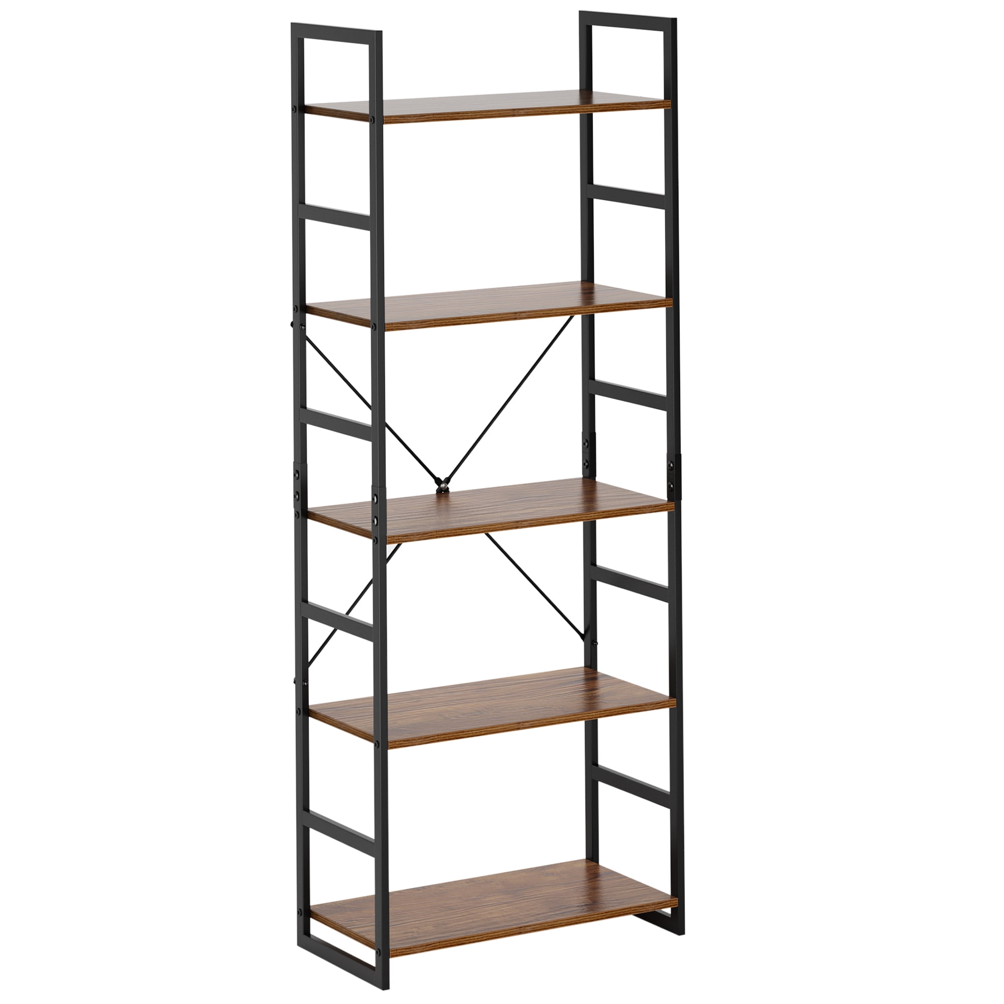 New Arrival Antique Design 5-Tier Black Metal and Wood Storage Shelf Bookcase