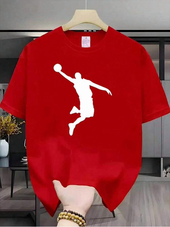【New Arrival】Basketball Dunk Silhouette Graphic T-Shirt, Sports Crewneck Short Sleeve Tee, Athletic Unisex Casual Top
