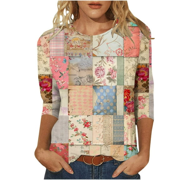 New Arrival BeiFu 3/4 Length Sleeve Womens Tops Cotton V Neck T Shirts Women Pack Womens Tops Summer Boho Women Blouses Long Sleeve Casual Spring Clothes For Women