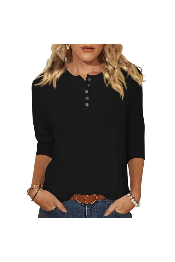 New Arrival BeiFu 3/4 Length Sleeve Womens Tops Shirts For Women Long Sleeve Cotton Womens Tops Long Sleeve Casual Women Blouses Long Sleeve Business Spring Clothes For Women