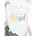 thumbnail image 1 of 【New Arrival】Blessed Rainbow Gradient Script Letter Graphic T-Shirt, Women’s Inspirational Faith Casual Short Sleeve Tee, 1 of 10