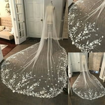 New Arrival Bridal Wedding 118"Veils Cathedral Length Flowers White Ivory Bridal Appliques Accessories