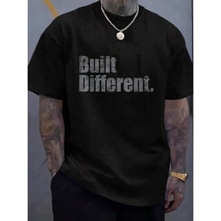 【New Arrival】Built Different Distressed Letter Graphic T-Shirt, Motivational Slogan Crewneck Short Sleeve Tee, Men Casual Streetwear Top
