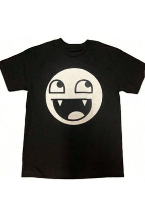 【New Arrival】Cute Fangs Big Smile Cartoon Face Minimal Graphic T-Shirt, Unisex Cotton Crew Neck Streetwear Funny Emoji Casual Tee, Minimalist Novelty Gift