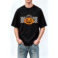 thumbnail image 1 of 【New Arrival】 Cute Jack O Lantern Graphic Tee, Pumpkin Baseball Cap Checkerboard Halloween T-Shirt, 1 of 8