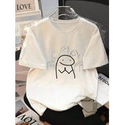 New Arrival Cute Simple Line Drawing Cartoon Character Graphic T-Shirt, Unisex Minimalist Funny Doodle Casual Short Sleeve Tee