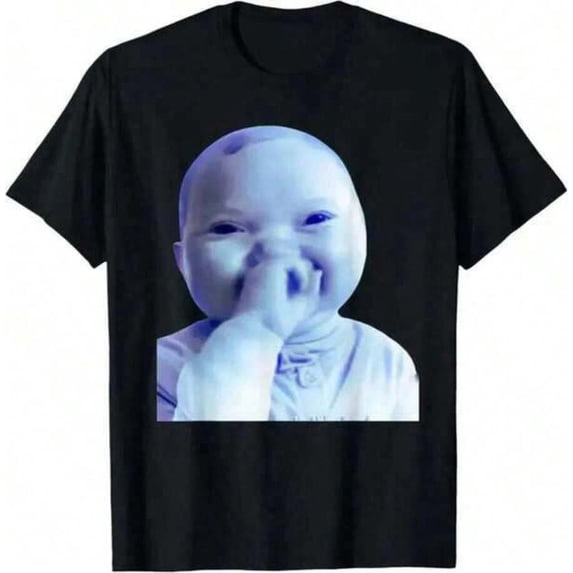 【New Arrival】Cute Smiling Cartoon Baby Meme Graphic T-Shirt, Unisex Cotton Crew Neck Funny Playful Casual Tee, Light Humor Novelty Gift