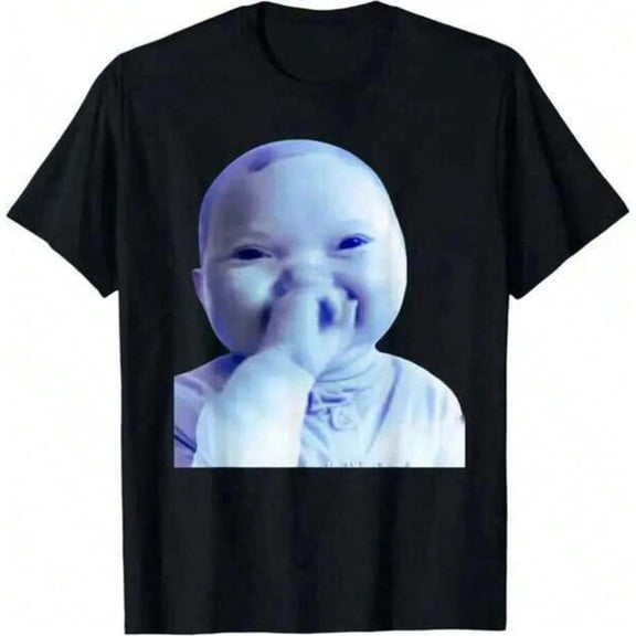 【New Arrival】Cute Smiling Cartoon Baby Meme Graphic T-Shirt, Unisex Cotton Crew Neck Funny Playful Casual Tee, Light Humor Novelty Gift