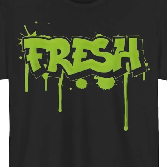 【New Arrival】FRESH Graffiti Style T-Shirt - Green Paint Drip Streetwear Graphic Tee, White Cotton Casual Top for Urban Style