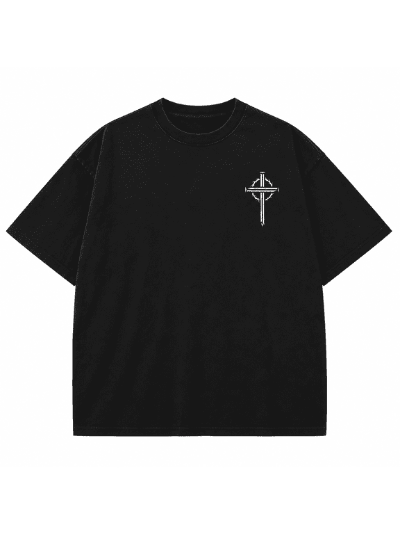 【New Arrival】 Fear No Evil Angel Cross Graphic T-Shirt, Cotton Gothic Short Sleeve Crew Neck Tee