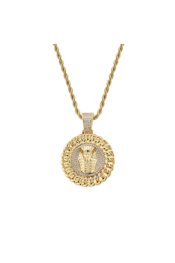 New Arrival Full Zircon Luxury 14K Yellow Gold Long Chain Egyptian Pharaoh Pendant Necklace For Women Men Charm Jewelry