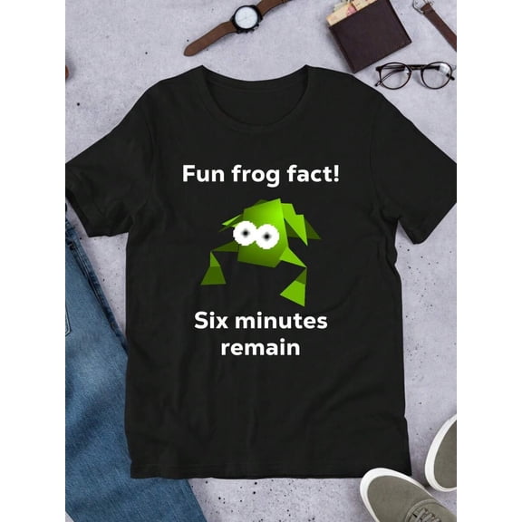 【New Arrival】Fun Frog Fact Six Minutes Remain Low Poly Frog Viral Meme Graphic T-Shirt, Unisex Black Short Sleeve Funny Internet Humor Casual Novelty Tee