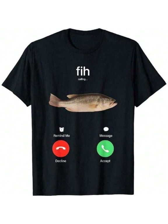 【New Arrival】Funny Fish Incoming Call Bass Graphic T-Shirt, Cotton Crew Neck Short Sleeve Tee, Humor Fishing Casual Streetwear Novelty Gift For Angler Fishermen