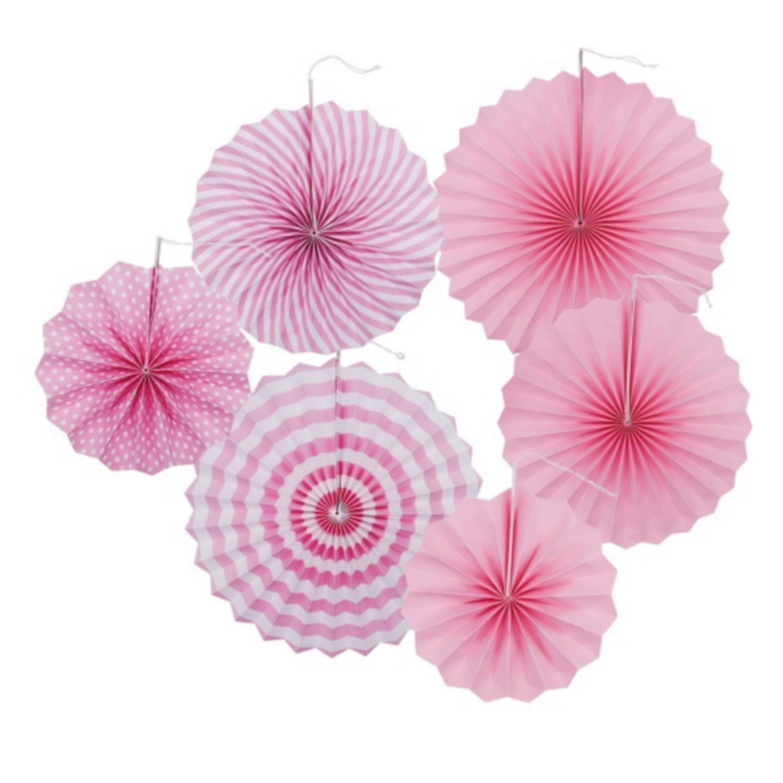 Pink Foldable Paper Fan Decorations Set of 6