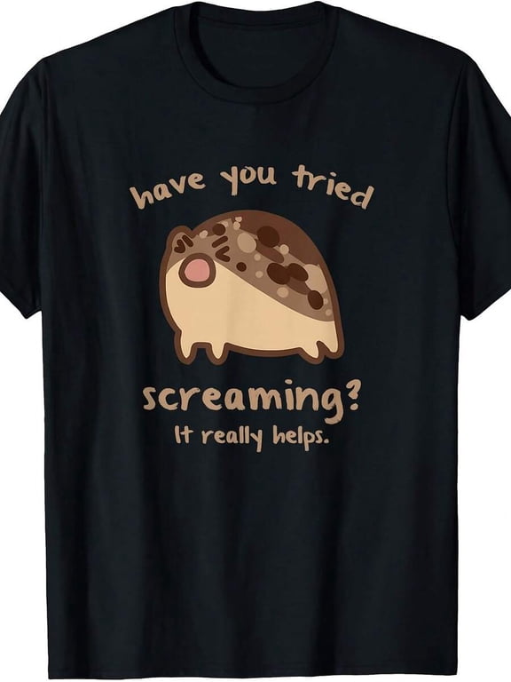 【New Arrival】Have You Tried Screaming It Really Helps Cute Frog Meme Graphic T-Shirt, Unisex Black Short Sleeve Funny Humor Tee