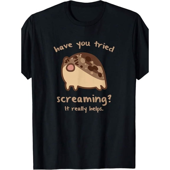 【New Arrival】Have You Tried Screaming It Really Helps Cute Frog Meme Graphic T-Shirt, Unisex Black Short Sleeve Funny Humor Tee