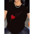 thumbnail image 1 of 【New Arrival】Heart Shaped Dandelion Graphic T-Shirt, Cotton Crew Neck Short Sleeve Tee, Romantic Casual Wear Valentine Lover Gift, 1 of 10