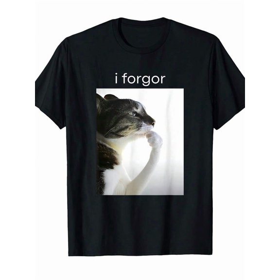 【New Arrival】I Forgor Thinking Cat Viral Meme Graphic T-Shirt, Funny Cat Meme Unisex Black Short Sleeve Tee