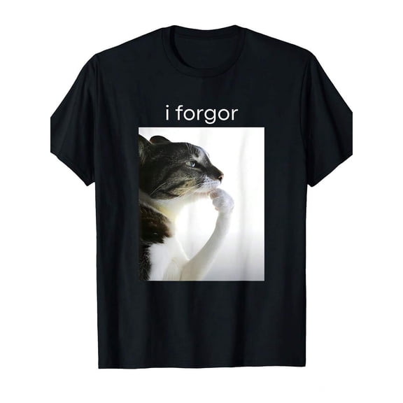 【New Arrival】I Forgor Thinking Cat Viral Meme Graphic T-Shirt, Funny Cat Meme Unisex Black Short Sleeve Tee