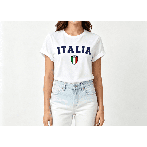 【New Arrival】ITALIA Italy Flag Shield Graphic Short Sleeve T‑Shirt, Crew Neck Sport Fan Tee For Game Day Travel Casual Daily Outfit