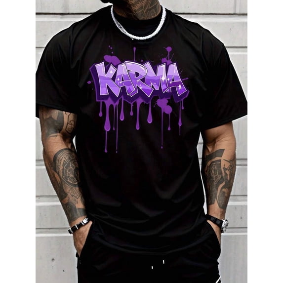 【New Arrival】KARMA Graffiti Streetwear T-Shirt – Bold Purple Drip Graphic, Premium Soft Cotton Unisex Tee for Urban Style