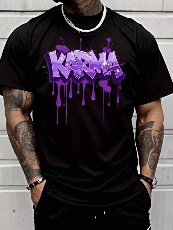 【New Arrival】KARMA Graffiti Streetwear T-Shirt – Bold Purple Drip Graphic, Premium Soft Cotton Unisex Tee for Urban Style
