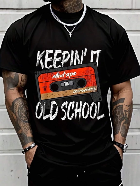 【New Arrival】Keepin It Old School Retro Mixtape Cassette Graphic T-Shirt, Cotton Crew Neck Tee, Vintage Hip Hop Music Casual Wear 90s Music Lover Gift