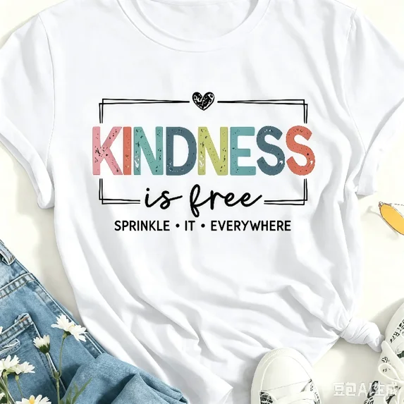 【New Arrival】Kindness Is Free Inspirational Letter Graphic T-Shirt, Cotton Crew Neck Short Sleeve Tee, Positive Quote Casual Wear Kindness Lover Gift