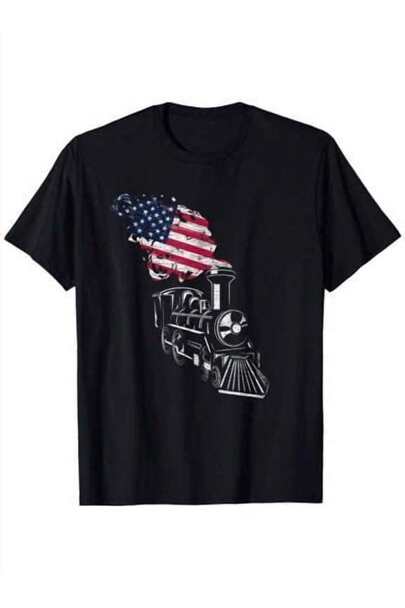 New Arrival Locomotive US Flag Railroad Model Train Patriotic Train Gift Unisex T-Shirt