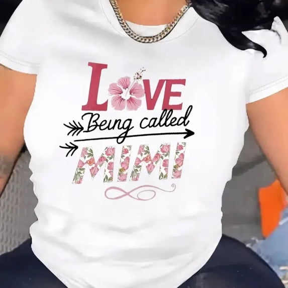 【New Arrival】Love Being Called Mimi Floral Letter Graphic T Shirt Women Pink Hibiscus Flower Grandma Gift Short Sleeve Casual Family Tee