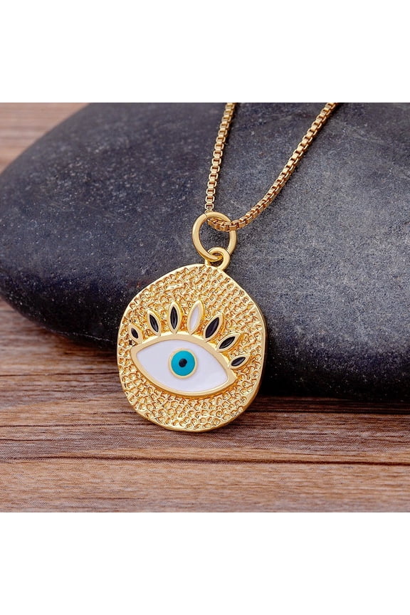 New Arrival Lucky Turkish Evil Eye 14K Yellow Gold Pendant Natural Shell Statement Necklace Chain Jewelry Party Wedding Christmas Gift