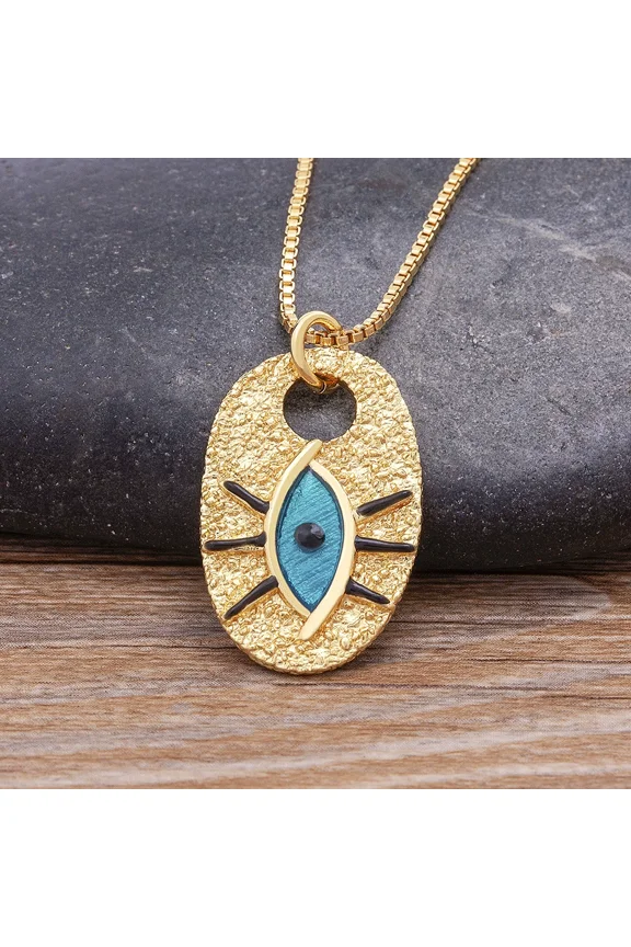 New Arrival Lucky Turkish Evil Eye 14K Yellow Gold Pendant Natural Shell Statement Necklace Chain Jewelry Party Wedding Christmas Gift