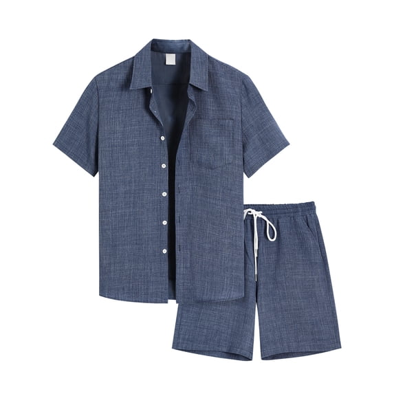 New Arrival Male Two-Piece Sets Men's Cotton and Linen Short Sleeve T-shirt+Short Pant Set Solid Shirt+Shorts Home Suits