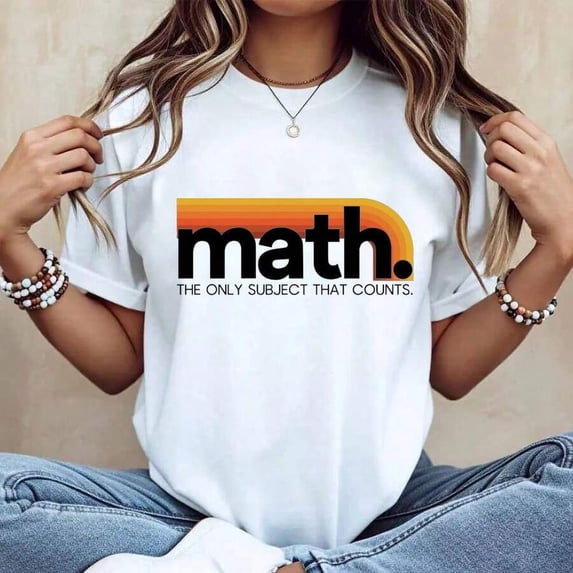 【New Arrival】Math The Only Subject That Counts Retro Gradient Stripe Graphic T-Shirt, Unisex Cotton Crew Neck Math Teacher Casual Tee, Back To School Math Instructor Gift