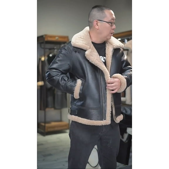 New Arrival Men's Winter Coat Genuine Leather Sheepskin Shearling Polit Jacket Outerwear Thick Wool Liner Black Plus Size for Weight over 100kgs 110kgs,48,Black