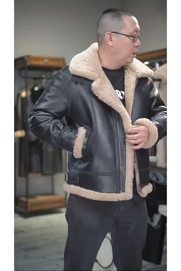 New Arrival Men's Winter Coat Genuine Leather Sheepskin Shearling Polit Jacket Outerwear Thick Wool Liner Black Plus Size for Weight over 100kgs 110kgs,48,Black