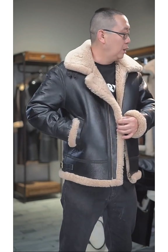 New Arrival Men's Winter Coat Genuine Leather Sheepskin Shearling Polit Jacket Outerwear Thick Wool Liner Black Plus Size for Weight over 100kgs 110kgs,58,Black