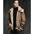 thumbnail image 1 of New Arrival Men's Winter Fashion Coat Genuine Sheepskin Leather Jacket for Motorcyclist Biker Pilot Outerware Wool Liner Double Layers Collar Brown 5XL 6XL,3XL,light brown, 1 of 9